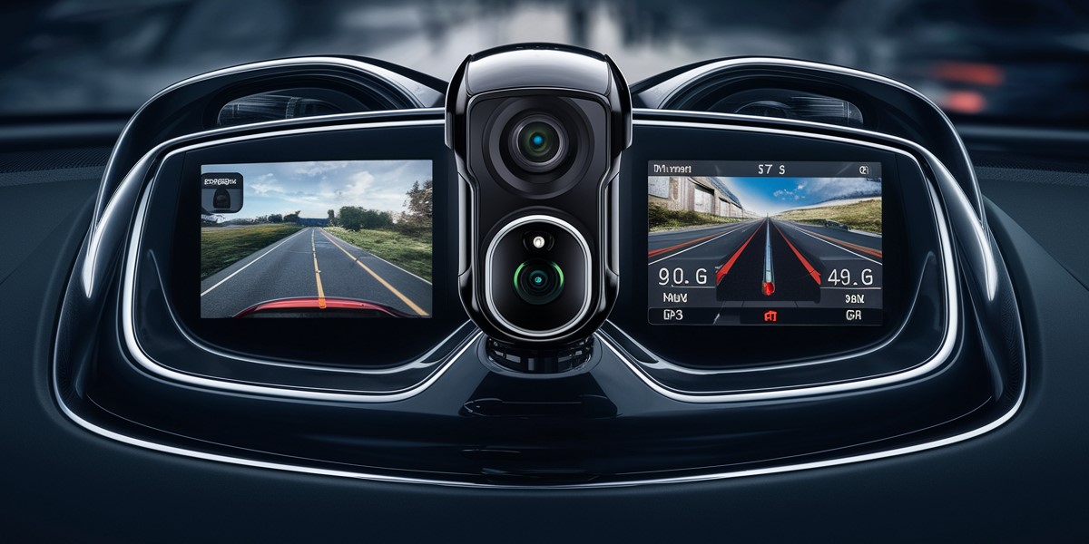 Dual dash cam mounted on a car windshield